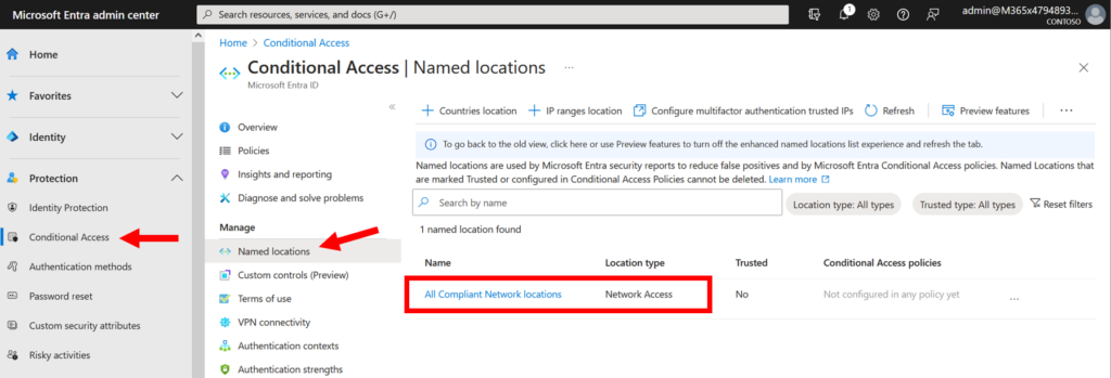 All compliant network locations is added for use in policies!