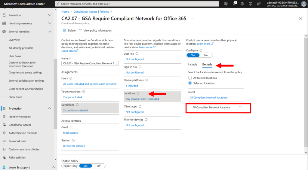 Block access to Microsoft 365 except from Compliant networks (GSA-connected)