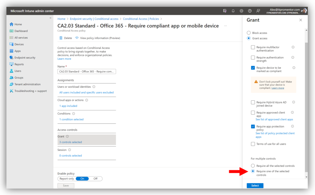 Conditional Access policy to enforce MTD