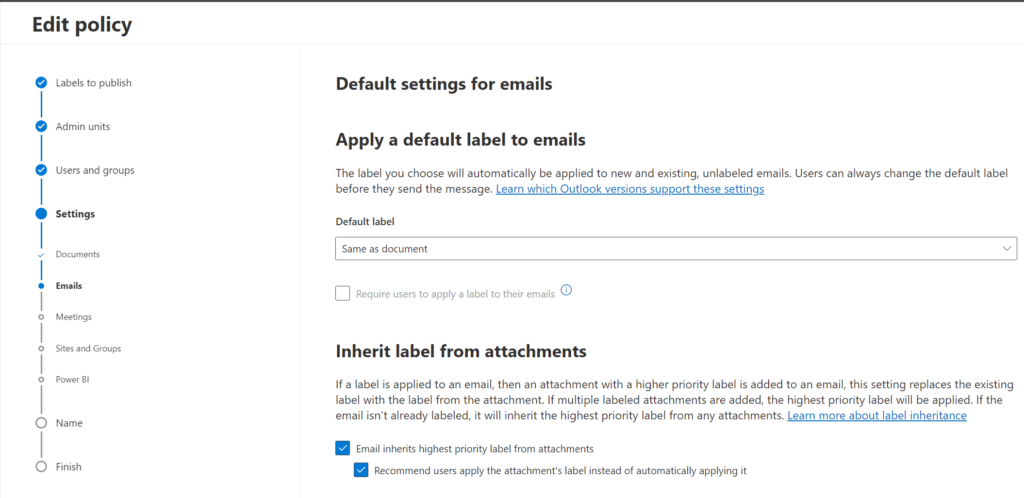 Email messages can inherit labels from attachments