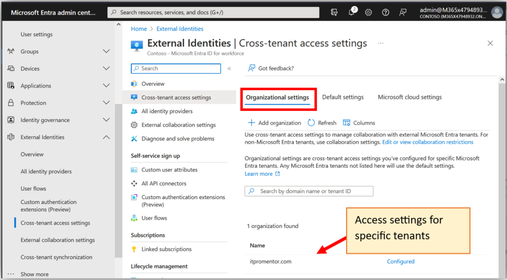 Access settings for specific tenants